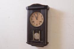 和製アンティーク　愛知県時計製造共同組合(AICHIKEN　CLOCK-MAKERS'　UNION'S　MARK)　重厚感あるデザインが目を惹く掛け時計(振り子時計、柱時計、古時計)(R-072174)