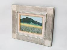 真作　石坂仁良　「緑風」　SM　絵画(油彩、油絵、風景、山、花畑、サイン付き、肉筆、額装)(R-079906)