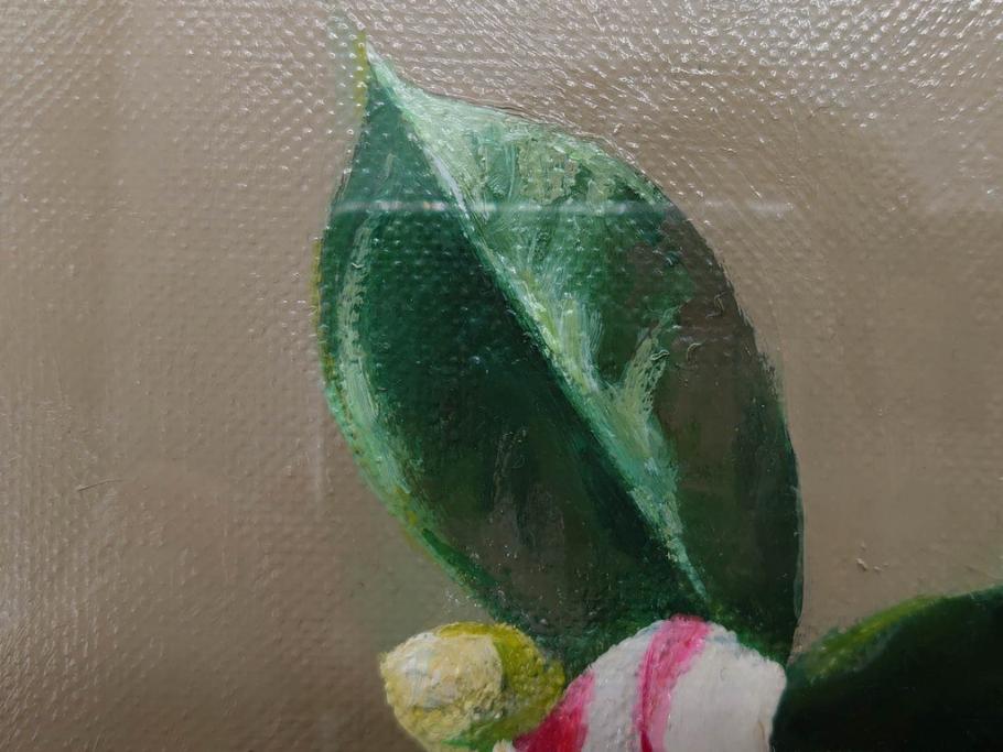 真作　一水会委員 鈴木益躬　「ベネチアグラスの花」　F6(6号)　絵画(油彩、椿、花瓶、油絵、サイン付き、肉筆、額装、ヴェネチアン)(R-079908)