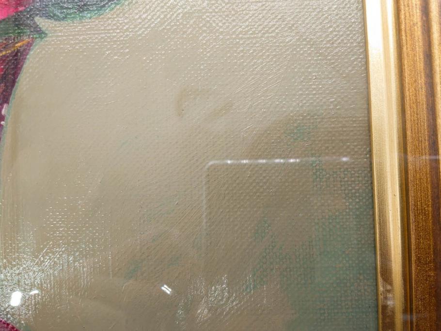 真作　一水会委員 鈴木益躬　「ベネチアグラスの花」　F6(6号)　絵画(油彩、椿、花瓶、油絵、サイン付き、肉筆、額装、ヴェネチアン)(R-079908)