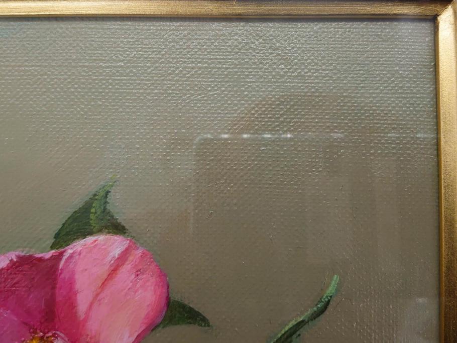 真作　一水会委員 鈴木益躬　「ベネチアグラスの花」　F6(6号)　絵画(油彩、椿、花瓶、油絵、サイン付き、肉筆、額装、ヴェネチアン)(R-079908)