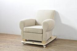 中古　フランス輸入家具　ファブリック　お部屋に取り入れやすいナチュラルモダンデザインのクラブソファ(1P、一人掛けソファ、アームソファ)(定価約25万円)(R-079939)
