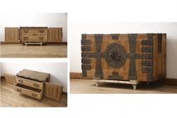 アンティーク家具　前面ケヤキ材　銅金具が存在感を引き立てる小箪笥(収納棚、戸棚、タンス)(R-039869)