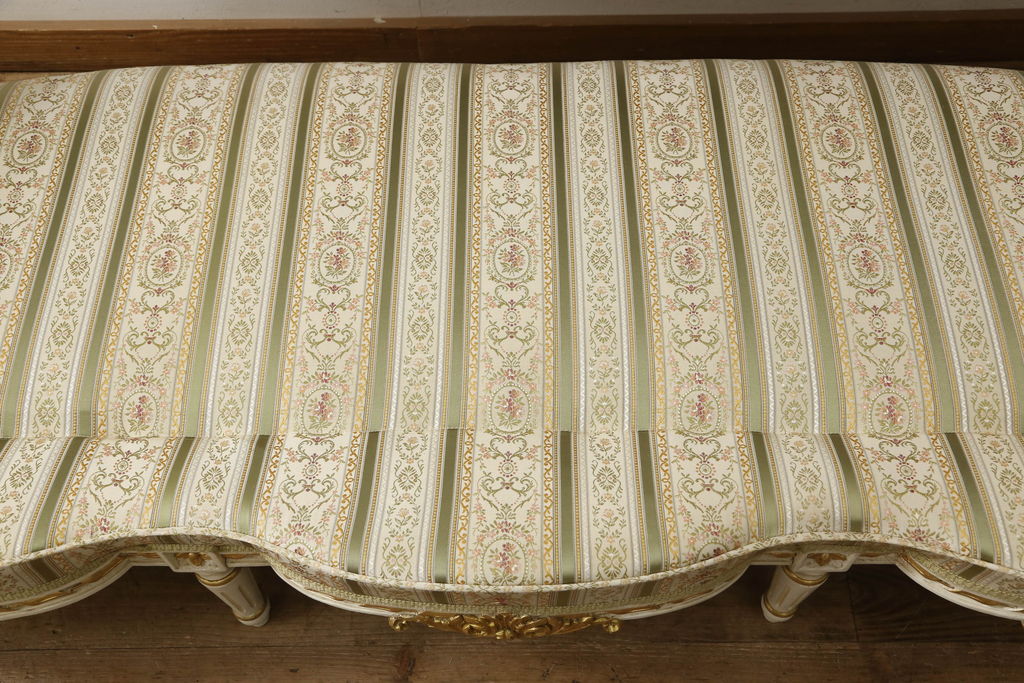 中古　イタリア高級家具　ロココ調の曲線が優美な3人掛けソファ(三人掛け、3P)(R-058073)