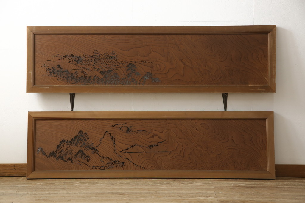 和製アンティーク 欅(ケヤキ)材一枚板 繊細な透かし彫りが魅力的な欄間