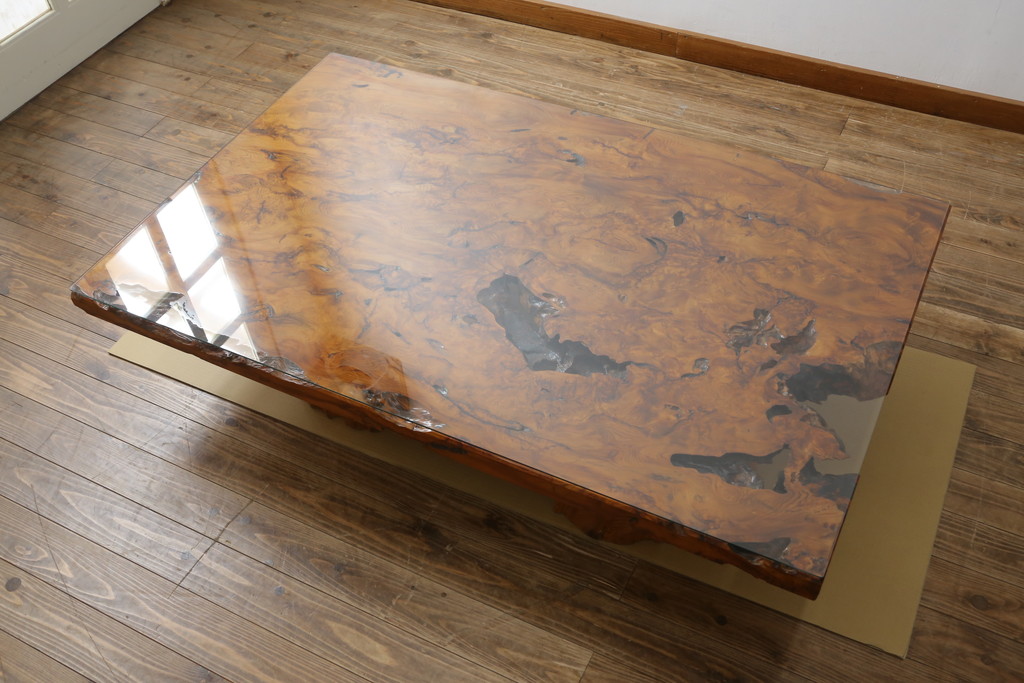中古 超美品 民芸家具 最高級 屋久杉一枚板 ガラス天板付き 油分