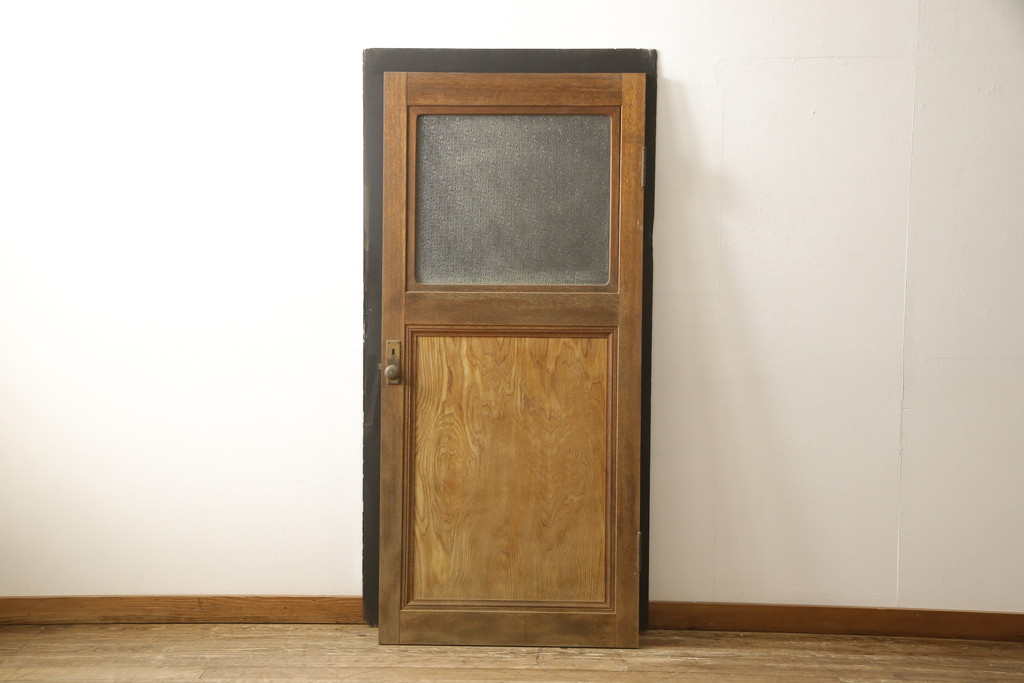 和製アンティーク　レトロなダイヤガラス入りの窓付きドア1枚(木製ドア、建具、扉)(R-059809)