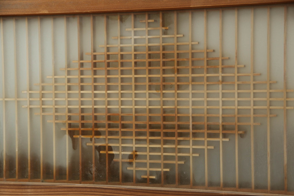 和製ビンテージ　両面ガラス　組子細工が上品なガラス入り欄間2枚セット(ヴィンテージ、明かり取り、明り取り、建具)(R-060016)