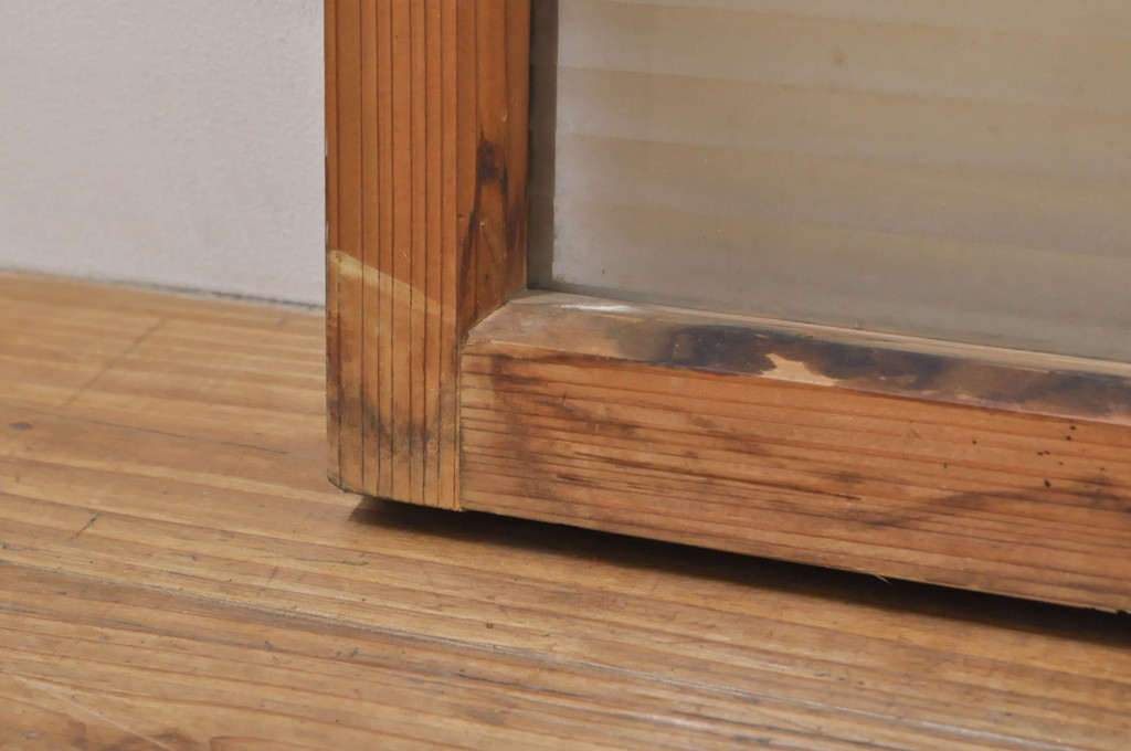 アンティーク建具　どこか懐かしい雰囲気を醸し出すモールガラス入り明かり取り2枚セット(明り取り、窓)(R-077994)