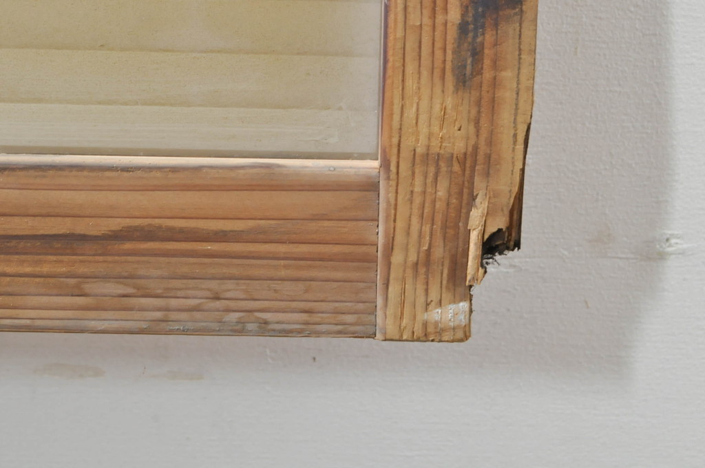 アンティーク建具　どこか懐かしい雰囲気を醸し出すモールガラス入り明かり取り2枚セット(明り取り、窓)(R-077994)