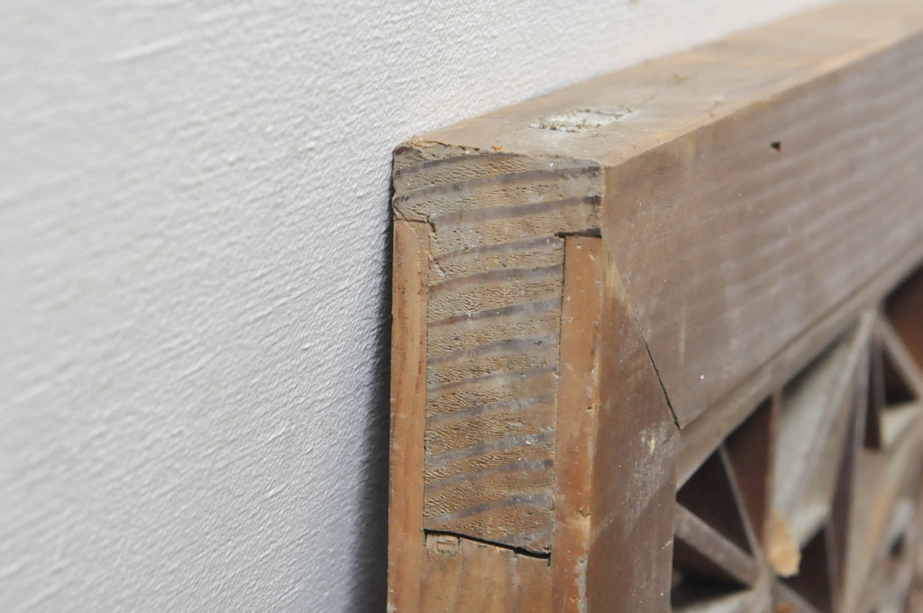 アンティーク建具　凝ったデザインが魅力的な障子付き組子欄間1枚(明り取り、明かり取り)(R-077985)