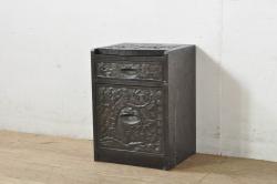 中古　美品!!　軽井沢彫り　細やかな桜の彫刻が美しい鏡台(ドレッサー、ミラー、小引き出し、卓上収納)(R-080041)
