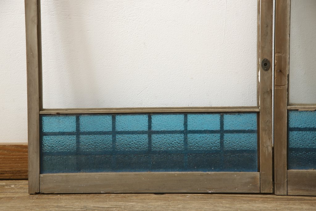 和製アンティーク　大正ロマン　色ガラスが目を惹く窓2枚セット(ガラス戸、引き戸、建具)(R-060004)