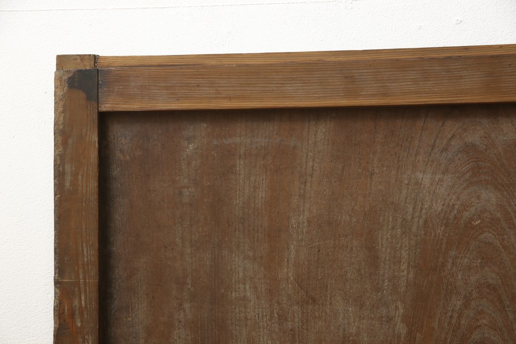 和製アンティーク　味わい深い木肌が魅力的な枠杉・鏡板欅(ケヤキ)一枚板の窓2枚セット(引き戸、板戸、建具)(R-060006)