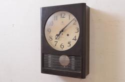 アンティーク雑貨　和製アンティーク　八日巻　ゼンマイ式の丸型掛時計(トーマス型、船舶時計、柱時計)