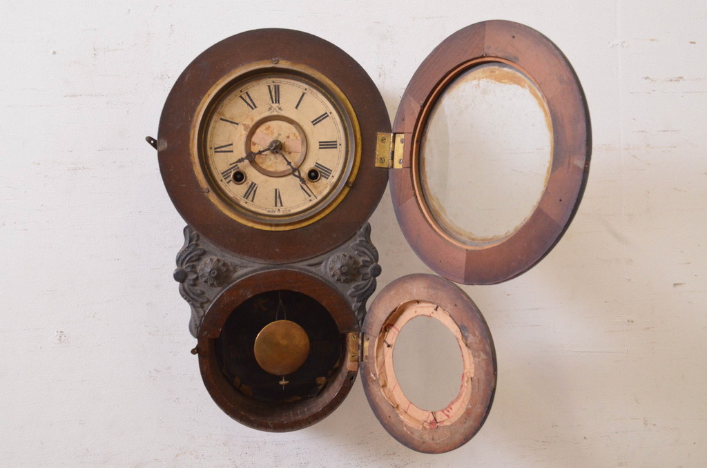 和製アンティーク　高野時計(タカノ)　TRADE MARK(トレードマーク)　明治期より受け継がれた古い木味が魅力のだるま時計(本ダルマ時計、掛け時計、柱時計、古時計、振り子時計)(R-072350)