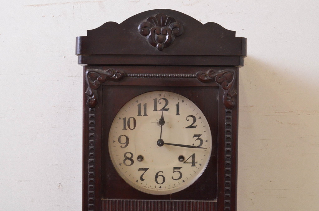 和製アンティーク　愛知時計電機(アイチ、AICHI)　AC TRADE MARK(トレードマーク)　クラシカルな雰囲気が素敵な掛け時計(柱時計、古時計、振り子時計)(R-072352)