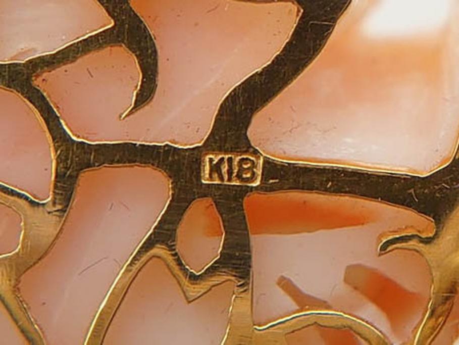 白珊瑚　K18　上品で清楚な印象の帯留め(サンゴ、帯締め、着物道具、和装小物、アクセサリー、ケース付き)(R-074714)