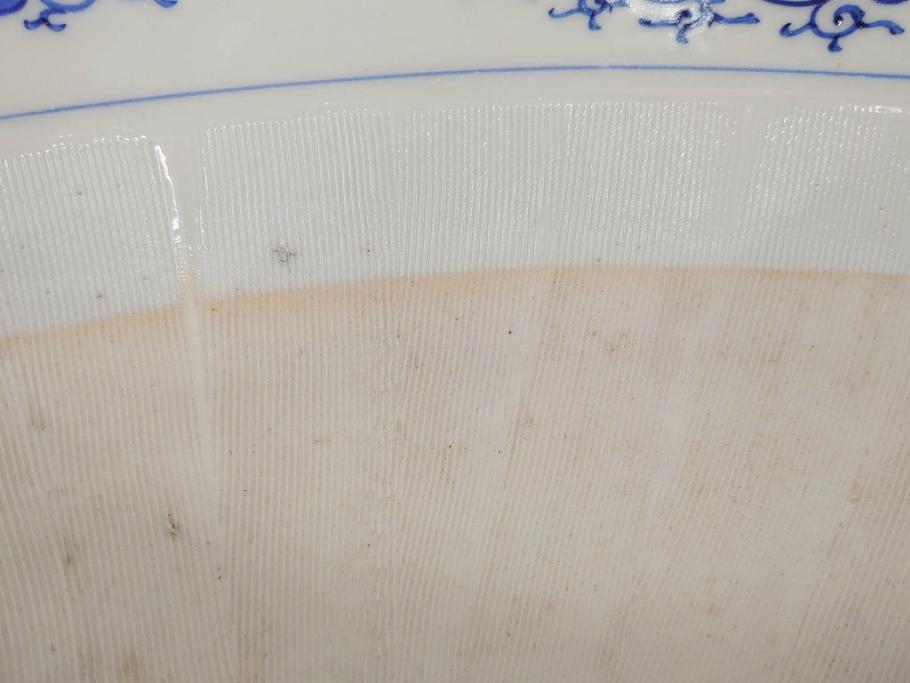 川本半助　瀬戸染付　花鳥文　約38cm　1尺2寸皿　手描きの味わいが魅力的なすり鉢(和食器、一尺二寸)(R-074717)