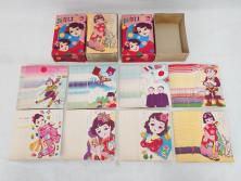 昭和レトロ　新年はがき　女の子　男の子　200枚×2箱セット(絵葉書、年賀状、ハガキ、箱付き、計400枚、8種類、振袖、スキー、凧)(R-074796)