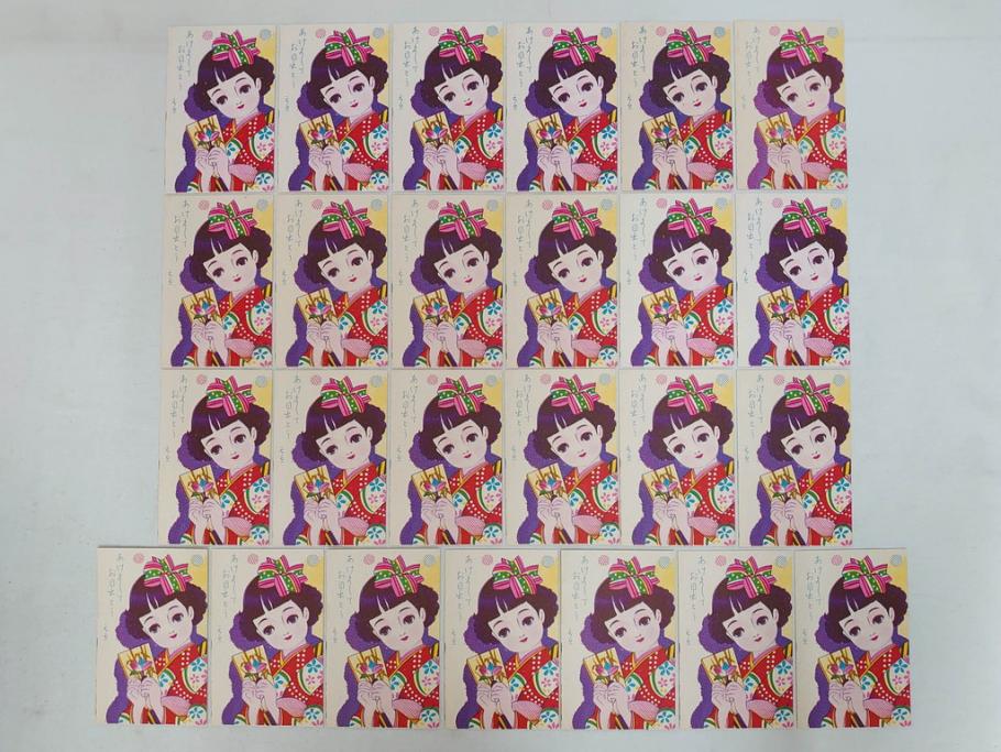 昭和レトロ　新年はがき　新年絵葉書　特製　松盛堂発行　各種取合　88枚&200枚セット(年賀状、ハガキ、箱付き、女の子、男の子、振袖、スキー、凧、動物)(R-074797)
