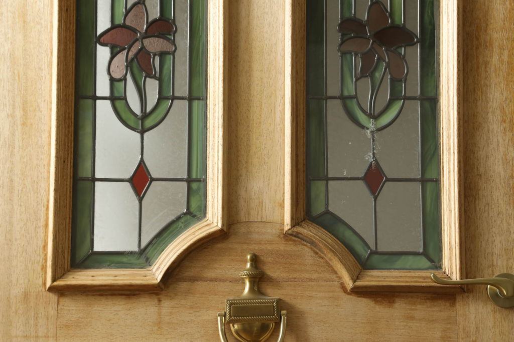 ビンテージ建具　ステンドグラスがおしゃれなドア1枚(ヴィンテージ、扉、木製ドア、ガラス扉)(R-060229)
