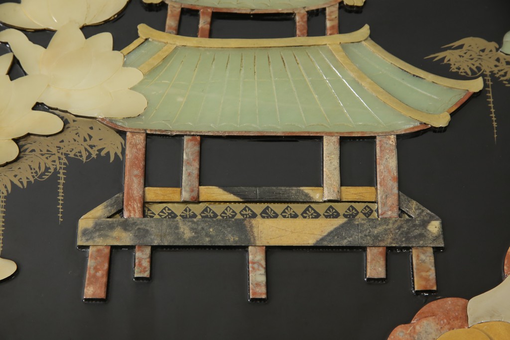 ビンテージ家具　高級品!美しい螺鈿(らでん)と石細工の絵が見事な両面使いローテーブル(センターテーブル、座卓、ヴィンテージ)(R-053432)
