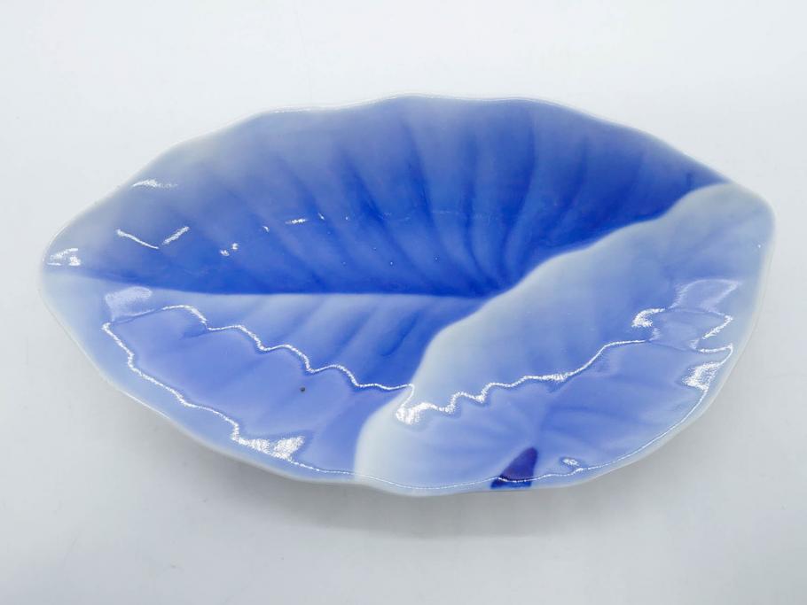 戦前　オールド香蘭社　有田焼　染付　葉形　葉皿　約21cm　6.9寸　細かな絵付けが美しい変形皿5枚セット(中皿、和皿、和食器、裏印、六寸九分)(R-079911)