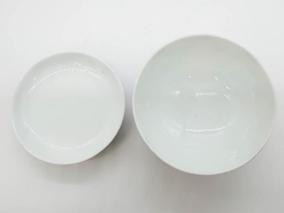 戦前　オールド香蘭社　有田焼　染付　色絵　約11cm　3.4寸　食卓を華やかに彩る蓋付き茶碗4客セット(瓢箪、ひょうたん、唐草、花、蓋茶碗、器、どんぶり、和食器、裏印、三寸四分)(R-080073)