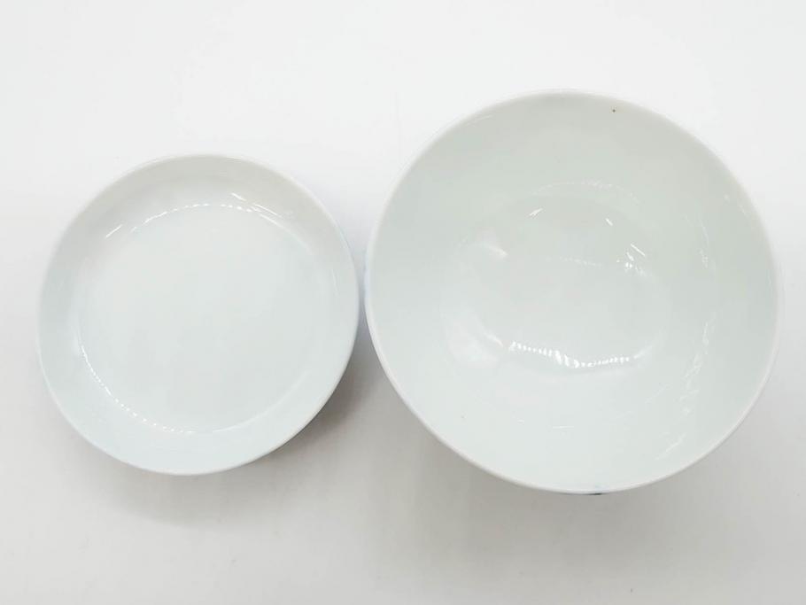 戦前　オールド香蘭社　有田焼　染付　色絵　約11cm　3.4寸　食卓を華やかに彩る蓋付き茶碗4客セット(瓢箪、ひょうたん、唐草、花、蓋茶碗、器、どんぶり、和食器、裏印、三寸四分)(R-080073)