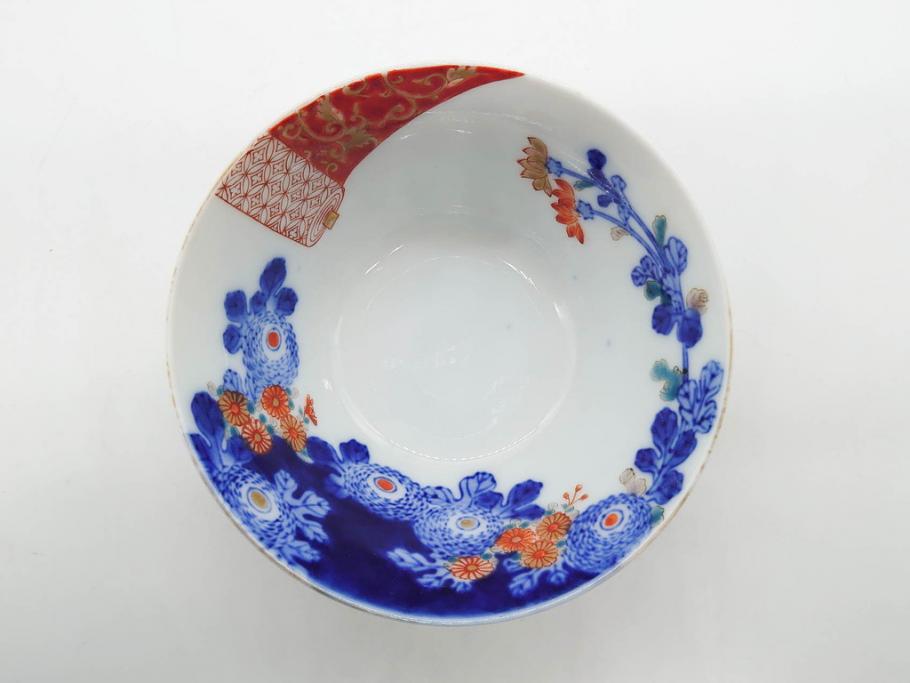 戦前　オールド香蘭社　有田焼　染付　色絵　松竹梅　花　約12cm　3.9寸　料理を引き立ててくれる小鉢4客セット(菊、巻物、深鉢、深皿、和皿、向付、和食器、三寸九分)(R-080077)