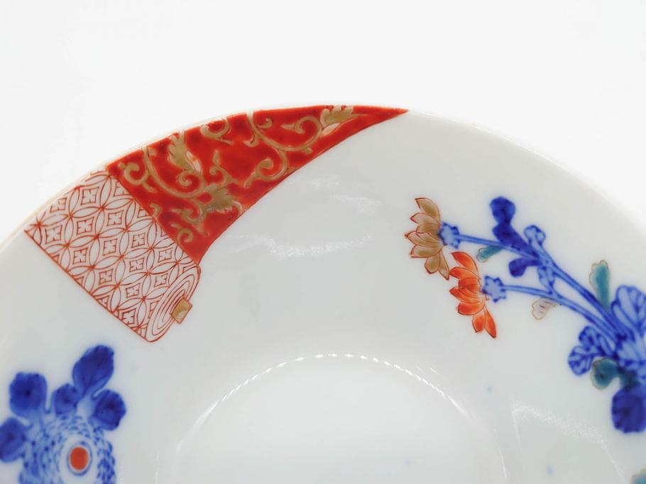 戦前　オールド香蘭社　有田焼　染付　色絵　松竹梅　花　約12cm　3.9寸　料理を引き立ててくれる小鉢4客セット(菊、巻物、深鉢、深皿、和皿、向付、和食器、三寸九分)(R-080077)