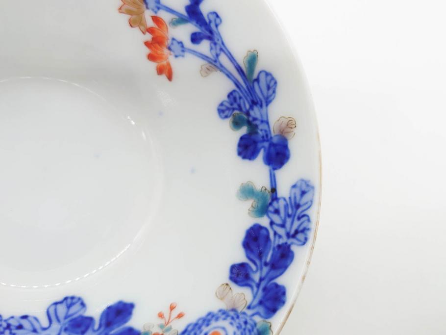戦前　オールド香蘭社　有田焼　染付　色絵　松竹梅　花　約12cm　3.9寸　料理を引き立ててくれる小鉢4客セット(菊、巻物、深鉢、深皿、和皿、向付、和食器、三寸九分)(R-080077)