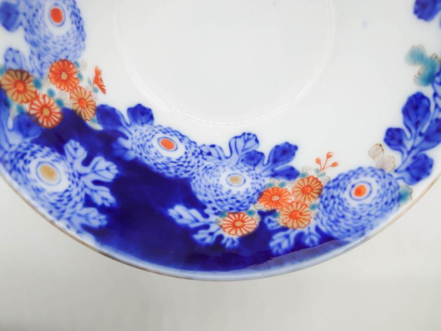 戦前　オールド香蘭社　有田焼　染付　色絵　松竹梅　花　約12cm　3.9寸　料理を引き立ててくれる小鉢4客セット(菊、巻物、深鉢、深皿、和皿、向付、和食器、三寸九分)(R-080077)