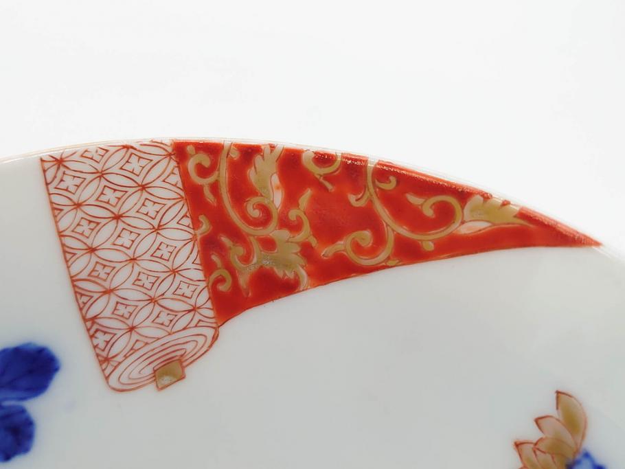 戦前　オールド香蘭社　有田焼　染付　色絵　松竹梅　花　約12cm　3.9寸　料理を引き立ててくれる小鉢4客セット(菊、巻物、深鉢、深皿、和皿、向付、和食器、三寸九分)(R-080077)