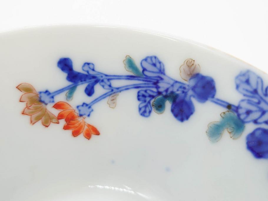 戦前　オールド香蘭社　有田焼　染付　色絵　松竹梅　花　約12cm　3.9寸　料理を引き立ててくれる小鉢4客セット(菊、巻物、深鉢、深皿、和皿、向付、和食器、三寸九分)(R-080077)