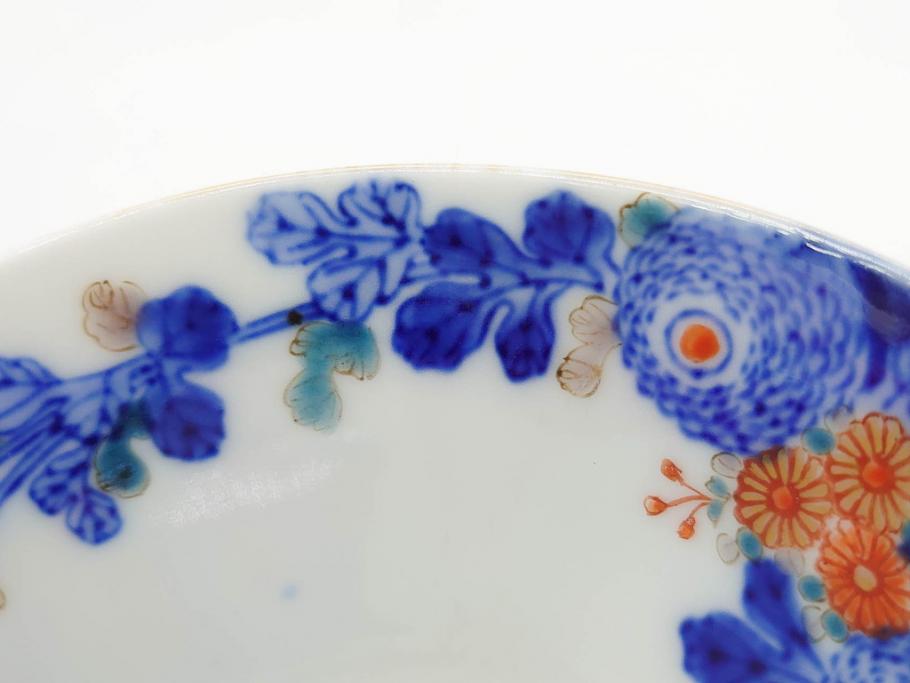 戦前　オールド香蘭社　有田焼　染付　色絵　松竹梅　花　約12cm　3.9寸　料理を引き立ててくれる小鉢4客セット(菊、巻物、深鉢、深皿、和皿、向付、和食器、三寸九分)(R-080077)