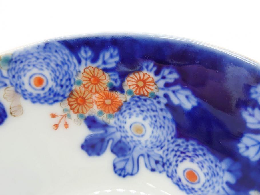 戦前　オールド香蘭社　有田焼　染付　色絵　松竹梅　花　約12cm　3.9寸　料理を引き立ててくれる小鉢4客セット(菊、巻物、深鉢、深皿、和皿、向付、和食器、三寸九分)(R-080077)