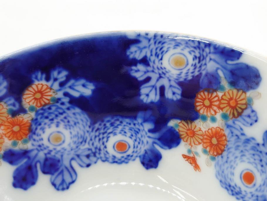 戦前　オールド香蘭社　有田焼　染付　色絵　松竹梅　花　約12cm　3.9寸　料理を引き立ててくれる小鉢4客セット(菊、巻物、深鉢、深皿、和皿、向付、和食器、三寸九分)(R-080077)