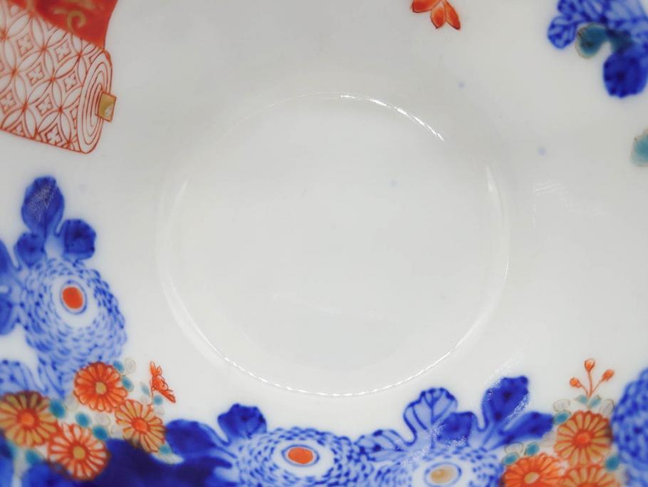 戦前　オールド香蘭社　有田焼　染付　色絵　松竹梅　花　約12cm　3.9寸　料理を引き立ててくれる小鉢4客セット(菊、巻物、深鉢、深皿、和皿、向付、和食器、三寸九分)(R-080077)