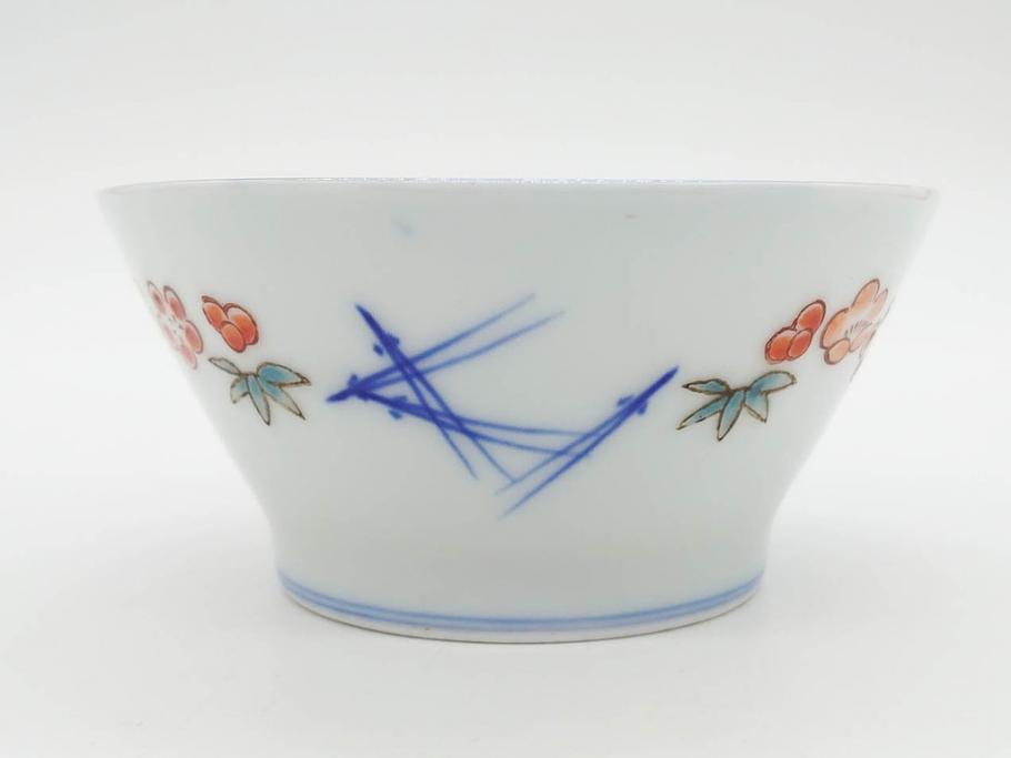 戦前　オールド香蘭社　有田焼　染付　色絵　松竹梅　花　約12cm　3.9寸　料理を引き立ててくれる小鉢4客セット(菊、巻物、深鉢、深皿、和皿、向付、和食器、三寸九分)(R-080077)