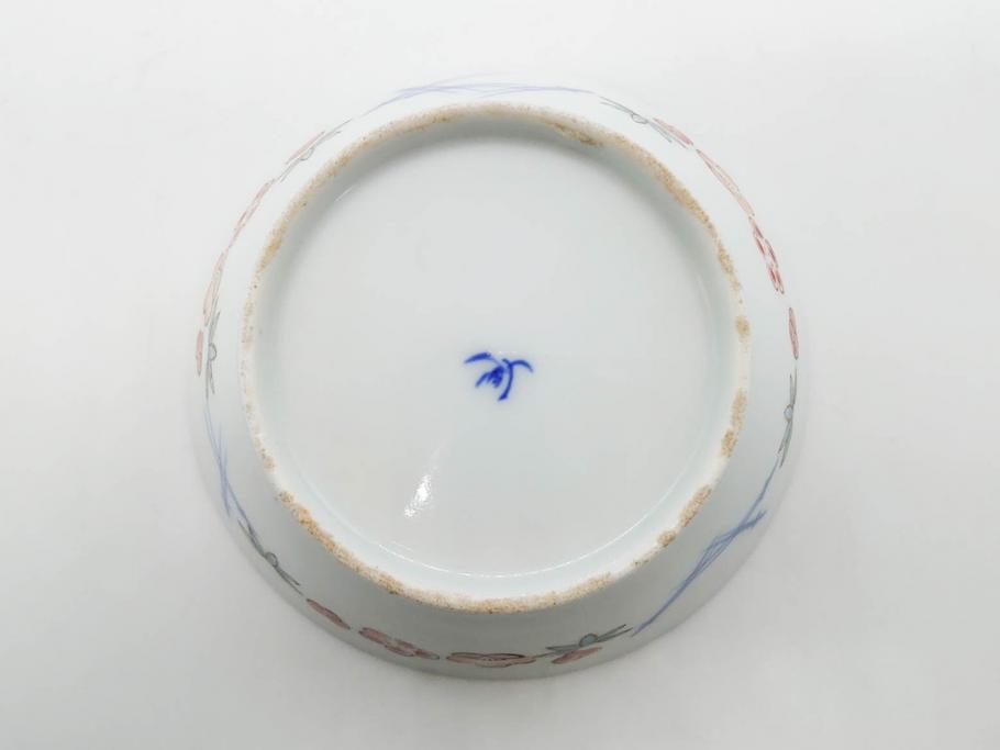 戦前　オールド香蘭社　有田焼　染付　色絵　松竹梅　花　約12cm　3.9寸　料理を引き立ててくれる小鉢4客セット(菊、巻物、深鉢、深皿、和皿、向付、和食器、三寸九分)(R-080077)