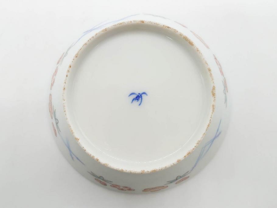 戦前　オールド香蘭社　有田焼　染付　色絵　松竹梅　花　約12cm　3.9寸　料理を引き立ててくれる小鉢4客セット(菊、巻物、深鉢、深皿、和皿、向付、和食器、三寸九分)(R-080077)