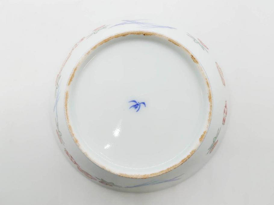 戦前　オールド香蘭社　有田焼　染付　色絵　松竹梅　花　約12cm　3.9寸　料理を引き立ててくれる小鉢4客セット(菊、巻物、深鉢、深皿、和皿、向付、和食器、三寸九分)(R-080077)