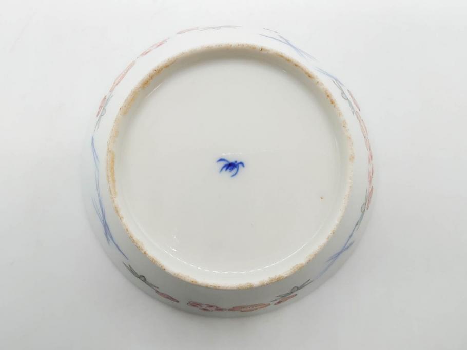 戦前　オールド香蘭社　有田焼　染付　色絵　松竹梅　花　約12cm　3.9寸　料理を引き立ててくれる小鉢4客セット(菊、巻物、深鉢、深皿、和皿、向付、和食器、三寸九分)(R-080077)