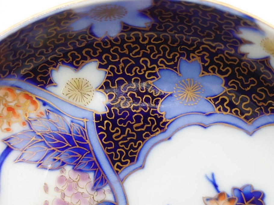 戦前　深川製磁　オールド深川　有田焼　染付　色絵　金彩　鯉　約10cm　3.3寸　艶やかな色付が美しい小皿3枚セット(魚、紅葉、桐、藤の花、桜、豆皿、和皿、和食器、三寸三分)(R-080078)