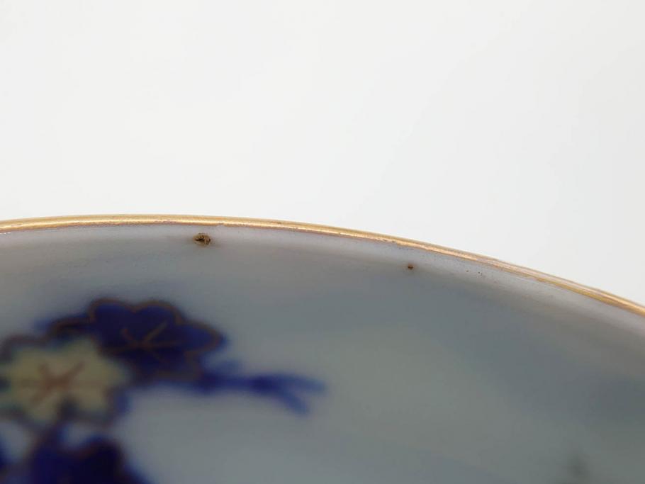 戦前　深川製磁　オールド深川　有田焼　染付　色絵　金彩　鯉　約10cm　3.3寸　艶やかな色付が美しい小皿3枚セット(魚、紅葉、桐、藤の花、桜、豆皿、和皿、和食器、三寸三分)(R-080078)