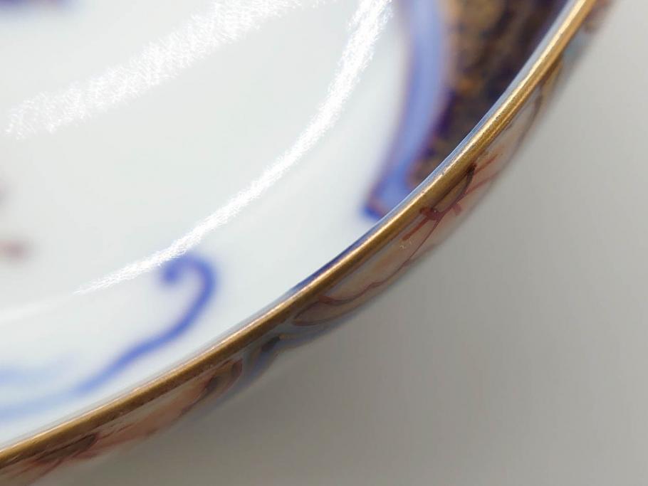 戦前　深川製磁　オールド深川　有田焼　染付　色絵　金彩　鯉　約10cm　3.3寸　艶やかな色付が美しい小皿3枚セット(魚、紅葉、桐、藤の花、桜、豆皿、和皿、和食器、三寸三分)(R-080078)