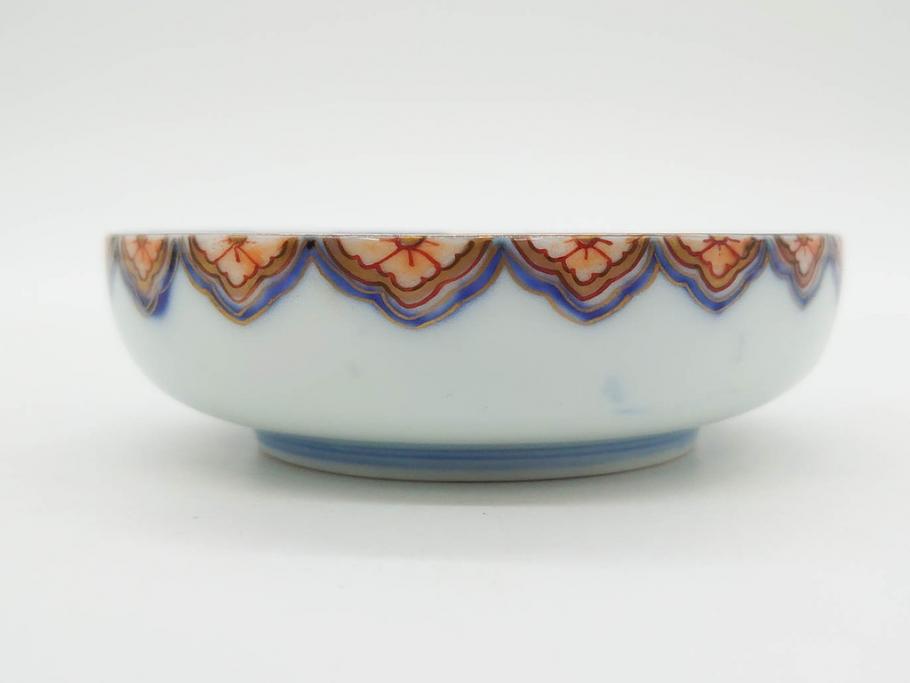 戦前　深川製磁　オールド深川　有田焼　染付　色絵　金彩　鯉　約10cm　3.3寸　艶やかな色付が美しい小皿3枚セット(魚、紅葉、桐、藤の花、桜、豆皿、和皿、和食器、三寸三分)(R-080078)