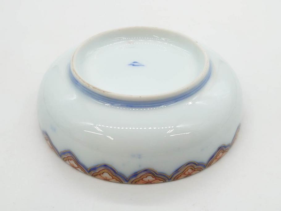 戦前　深川製磁　オールド深川　有田焼　染付　色絵　金彩　鯉　約10cm　3.3寸　艶やかな色付が美しい小皿3枚セット(魚、紅葉、桐、藤の花、桜、豆皿、和皿、和食器、三寸三分)(R-080078)